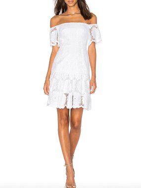 $595 n/nicholas White Eyelet Sunflower Lace Embroidered Mini Dress size 6/IT 42